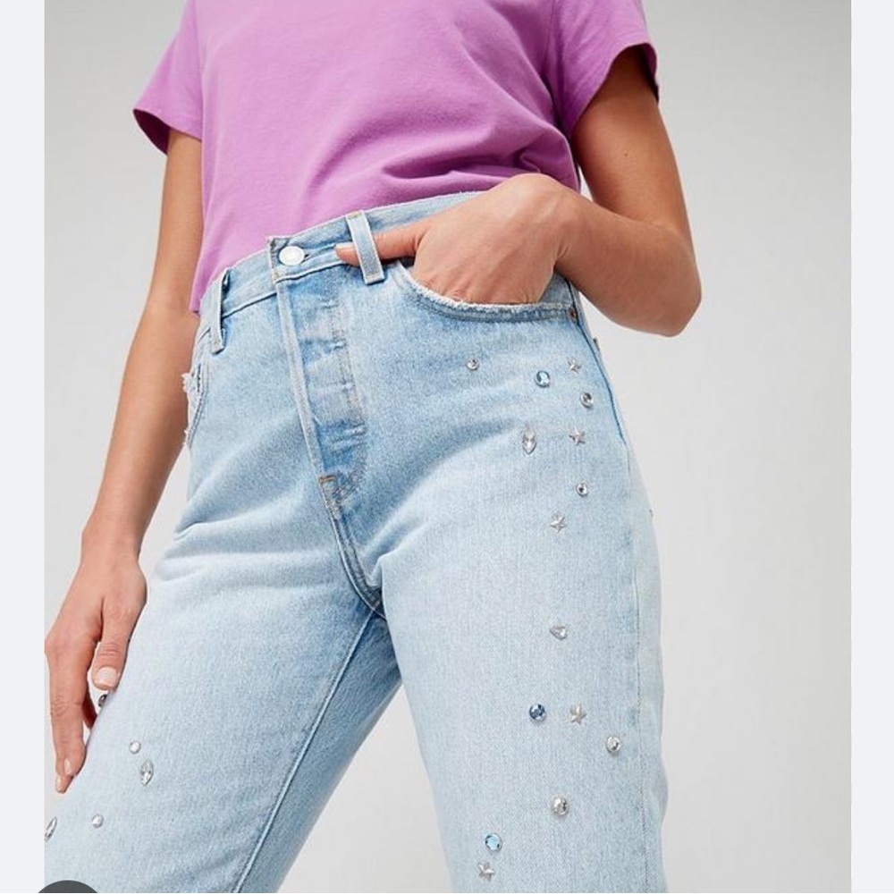 Levi’s 501 original fit embellished studded jeans